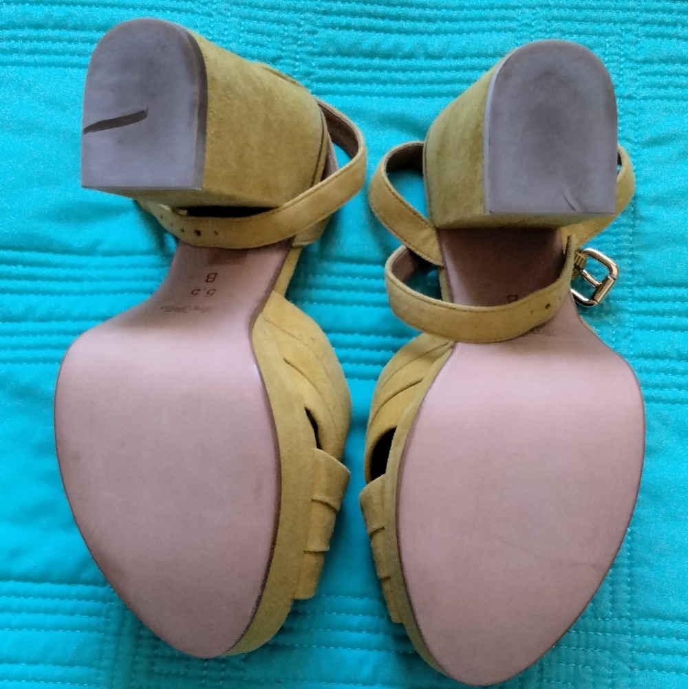 COACH Mustard Suede Crisscross Platform Sandals - Picture 4 of 4